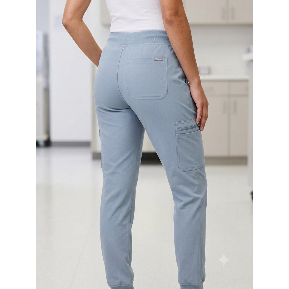 FIGS High Waisted Yola Skinny Scrub Pants Women's Large Light Blue Cargo